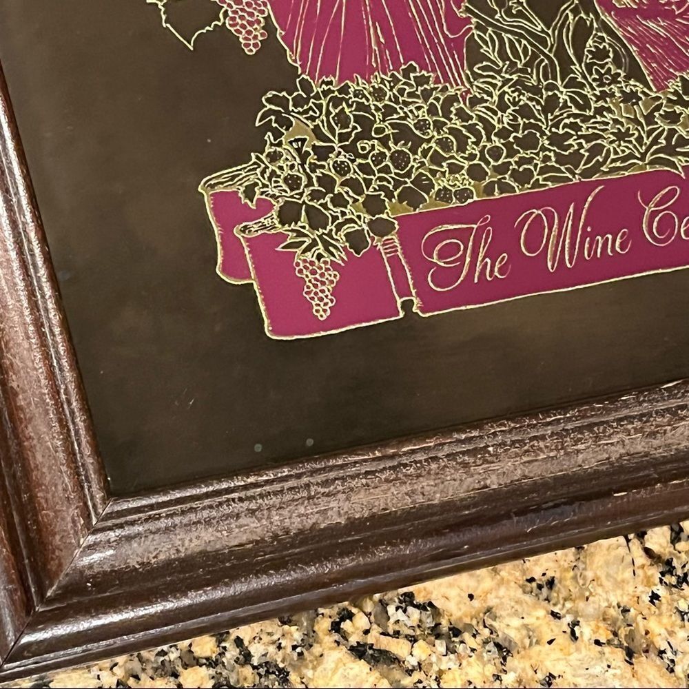 Vintage Lucid Lines “The Wine Cellar” Grecian Mirror Graphic 1970s Gold Burgundy - Picture 9 of 13